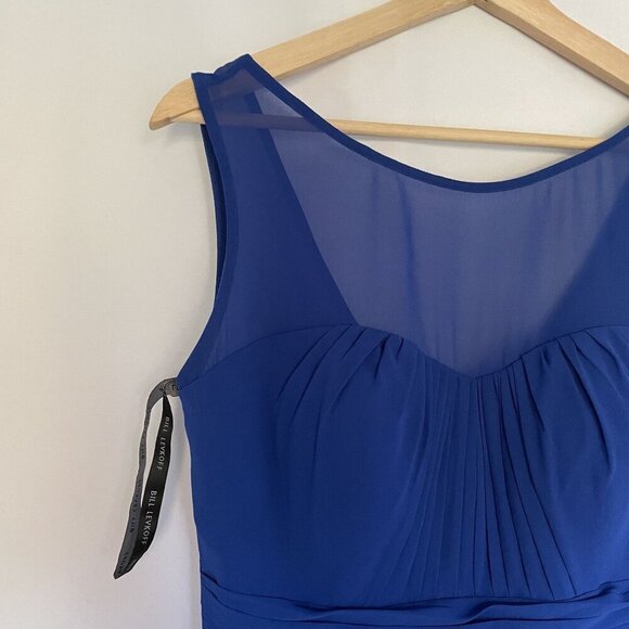 Bill Levkoff size 10 Elegant Blue Sleeveless Chiffon Dress With Ruched Bodice - Picture 2 of 10